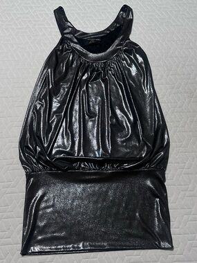 AH After Hours  Shimmery Black Mini Dress with Gathered Bodice